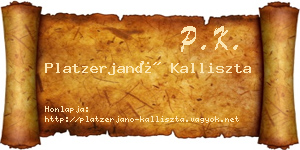 Platzerjanó Kalliszta névjegykártya